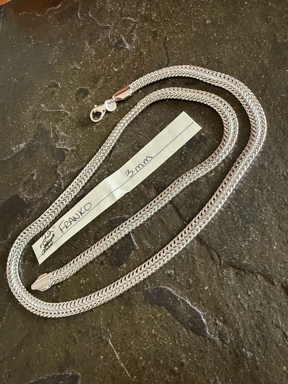 Sterling Silver 22" Franko Chain Necklace - 3mm. .925 solid Sterling.